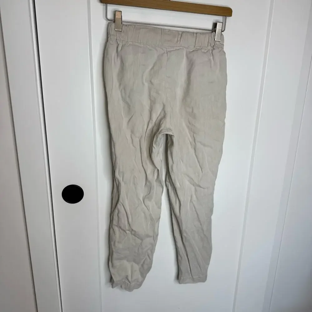 Aritzia Babaton Errol Pant Linen Blend Cream Crop Drawstring Pants Size XS